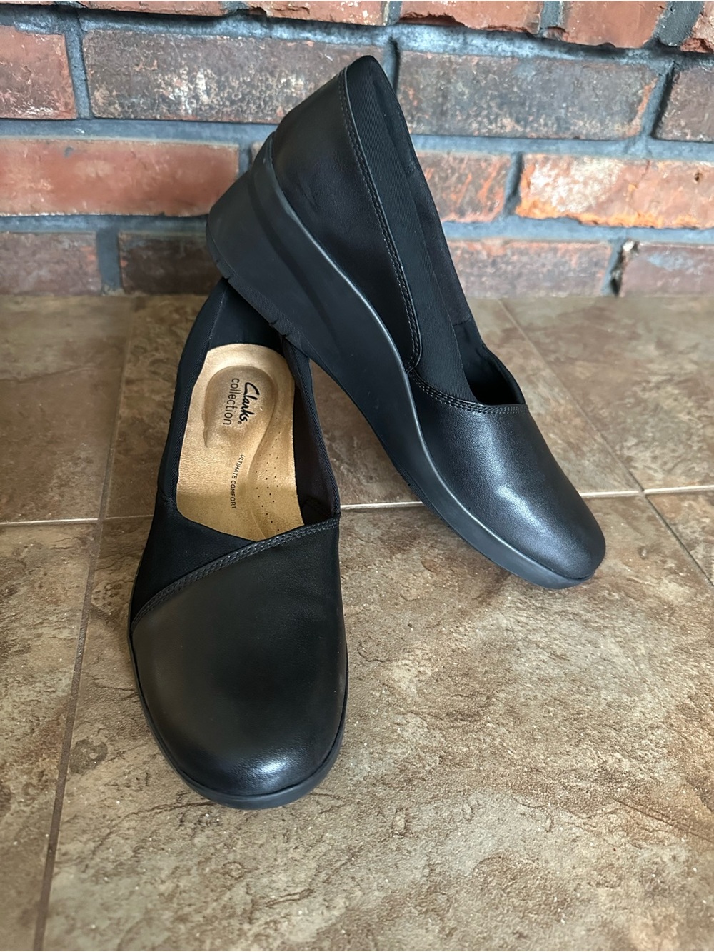 Clarks Black Slip-On Comfort Flats